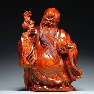 花梨木雕刻老寿星公寿翁摆件红木家居装饰生日祝寿贺寿礼品工艺品