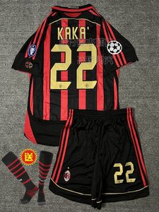 ac米兰球衣0607主场欧冠版长袖22号卡卡足球服复古小罗因扎吉定制
