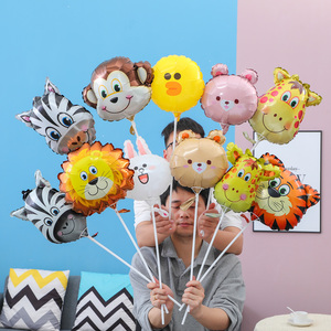61动物头生日布置装饰迷你卡通动物头气球地推活动小礼品带杆汽球