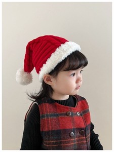 。儿童圣诞帽红色氛围感十足女宝宝冬季加绒加厚保暖毛球套头护耳