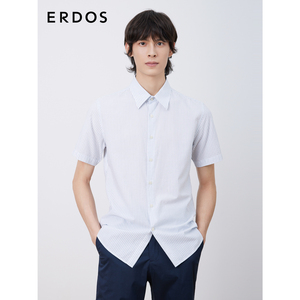 ERDOS 男装衬衫夏季短袖条纹清爽高级休闲舒适小翻领易搭配