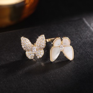 新款高级感气质韩国个性微镶设计潮立体蝴蝶指环开口猫眼石戒指女