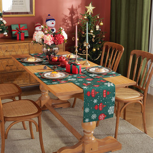 圣诞桌旗涤棉印花圣诞节雪花餐垫餐巾桌布布艺新年氛围感装饰桌旗