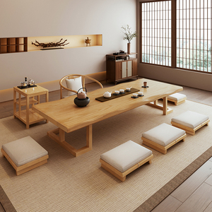日式功夫泡茶台长条桌阳台矮桌简约茶几炕几榻榻米实木茶桌椅组合
