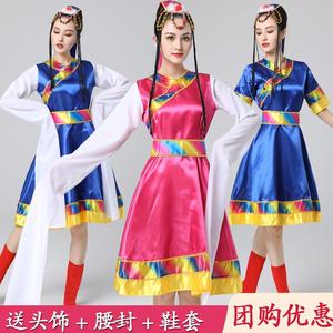 新款少数民族服装夏藏族舞蹈演出服女成人水袖套装裙子西藏表演服