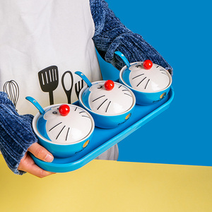 哆啦A梦卡通陶瓷调味罐调料盒套装调料罐盐罐家用调味盒带盖带勺