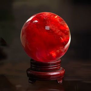 天然红色水晶球摆件原石招财鸿运当头风水球店铺收银台客厅办公室