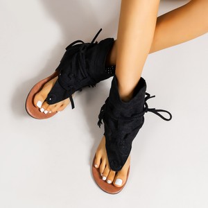 凉靴女平底流苏夹趾凉鞋大码43women flat shoes tassel sandals