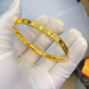 新款24k黄金四叶草手镯3d硬金幸运草金戒指情侣款999足金女款指环
