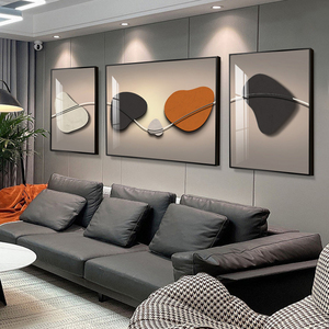 现代简约客厅装饰画线条抽象艺术沙发背景墙挂画高级感大气三联画