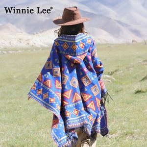 Winnie Lee民族风披肩带帽斗篷西藏西北旅游穿搭拍照保暖外搭披风