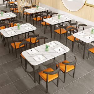小吃饭店餐桌椅组合快餐店烧烤面馆经济型商用简易餐厅桌椅长方形