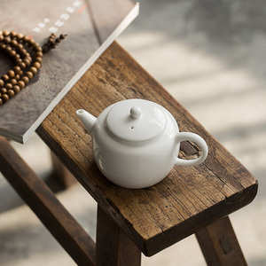 象牙白陶瓷茶壶单壶泡茶壶大容量功夫茶具带过滤白瓷茶壶带把家用