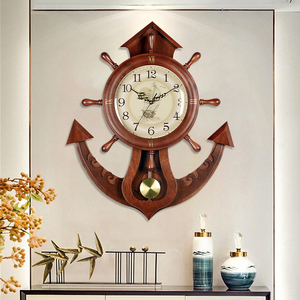 船舵实木挂钟客厅家用舵手钟表地中海简约创意装饰时钟复古摆钟