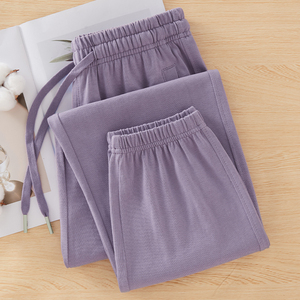 紫色夏季运动裤女薄款全棉宽松卫裤九分灯笼裤垂感束脚高腰休闲裤