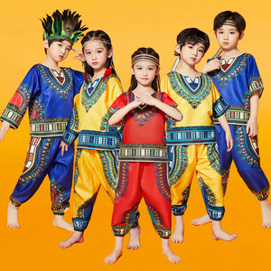 幼儿童小孩野人猎人衣服女男童非洲鼓印第安原始部落人表演出服装
