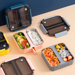 蔬菜沙拉便当盒轻便学生不锈钢保温饭盒微波炉密封保鲜盒分格方形