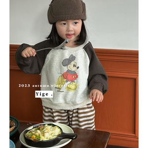 韩版卡通卫衣插肩袖可爱休闲上衣男女宝宝套头米老鼠长袖儿童秋装