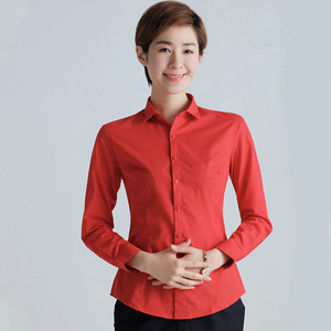 G2000春季长袖衬衫女职业工装修身ol通勤方领大红色衬衣女打底衫