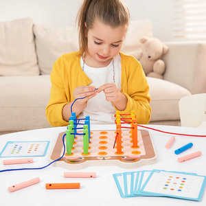 幼儿园小中班区域感统插棍穿线板串珠子精细动作儿童益智早教玩具