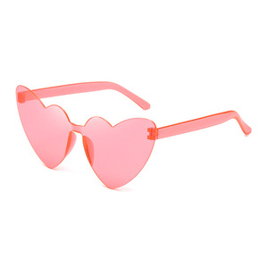 芭比风墨镜粉色爱心凹造型太阳镜糖果色渐变无框多巴胺眼镜男女