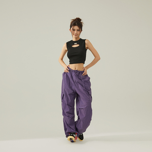 SEASIDESTAR原创工装裤女美式街头嘻哈爵士街舞运动紫色伞兵裤潮