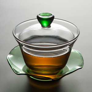 禾器晶彩荷叶盖碗耐热高硼硅玻璃泡茶碗手工三才加厚泡茶杯茶具