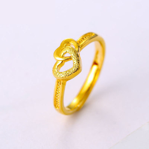 老凤祥999黄金戒指足金戒指开口可调节双心戒指尾戒送耳钉