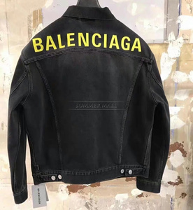 balenciaga/巴黎世家 黄色刺绣字母logo 黑色蓝色 牛仔衣夹克外套
