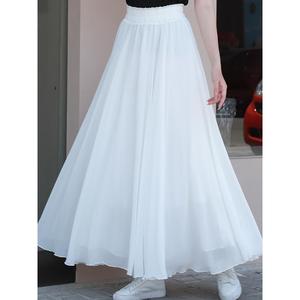 雪白色纺裙子半身裙女夏显瘦半截下半身白裙小个子半裙仙女裙长裙