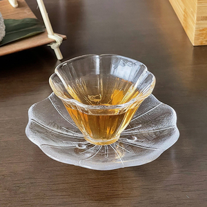 日式芙蓉花瓣小茶杯子单杯专用耐热玻璃品茗杯主人杯透明功夫茶具