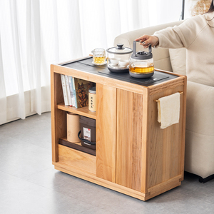 白蜡木实木茶水柜茶桌边几柜家用小茶台烧水壶一体原木色移动茶柜