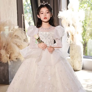 花童婚礼小女孩礼服长袖女童生日公主裙儿童主持人钢琴演奏演出服