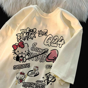 男女童纯棉短袖t恤夏季新款卡通可爱凯蒂猫潮牌宽松半袖中大童潮