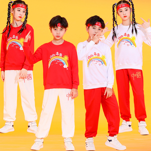 中小学生啦啦队演出服儿童运动会服装拉拉队表演服红色主题合唱服