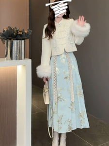 新中式羽绒棉外套套装裙女装2023冬季冬装搭配一整套马面裙两件套