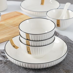 碗家用米饭碗简约陶瓷饭碗日式面碗创意黑线汤碗小碗山田碗盘套装