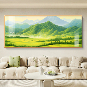 沙发背景墙青山图北欧风客厅山水画挂画背有靠山装饰画高档晶瓷画