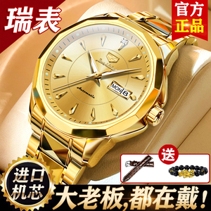 进口机芯瑞士男款18k金色男士手表机械表全自动男正品牌名表十大