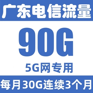 广东电信充值90G流量充值每月30G*3个月5G网专用流量叠加包