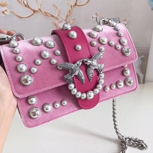 法国代购 Pinko经典燕子包丝绒珍珠单肩斜挎手提时尚送女友