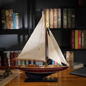 一帆风顺帆船模型摆件仿真手工木质工艺品客厅酒柜装饰船帆组装款
