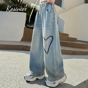 韩国ROSINIER女童裤子夏季2024新款女孩直筒牛仔裤阔腿裤薄款夏装