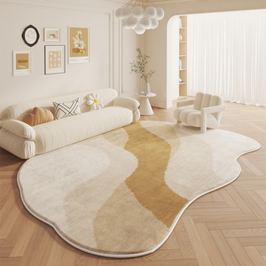 法式奶油风异形地毯客厅2024新款高级仿羊绒不规则床边毯卧室地垫