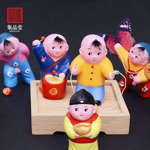 中国天津泥人张小百子娃娃泥塑彩塑泥人摆件传统手工艺品旗舰店