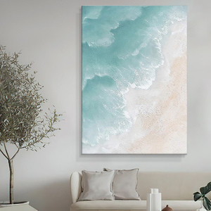 客厅抽象蓝色海浪手绘油画玄关大海砂岩肌理画高级感丙烯装饰挂画