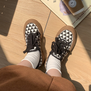 棋盘格子chic复古帆布鞋女生ulzzang百搭港味原宿风板鞋子ins潮春