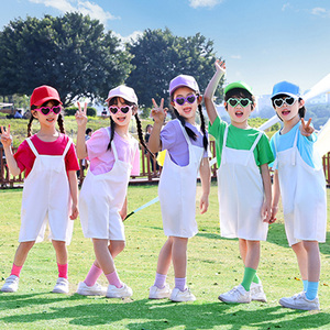 六一儿童啦啦队演出服装幼儿园背带裤班服小学生运动会合唱表演服