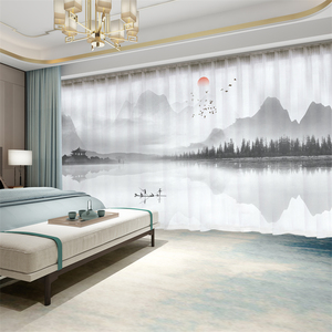 新中式窗帘遮光2024新款国风卧室客厅高端大气水墨山水画风景纱帘