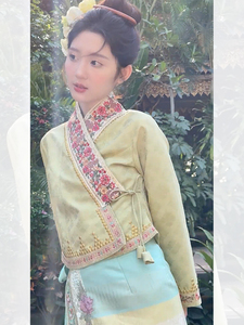 傣族服装新中式轻国风绿色套装裙云南旅游端庄大气女装两件套春季